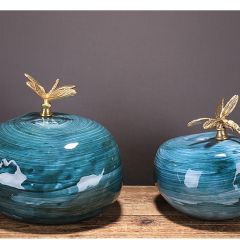 新中式銅蜻蜓陶瓷幾何擺件簡約現代樣板間客廳書房書柜酒柜擺件品